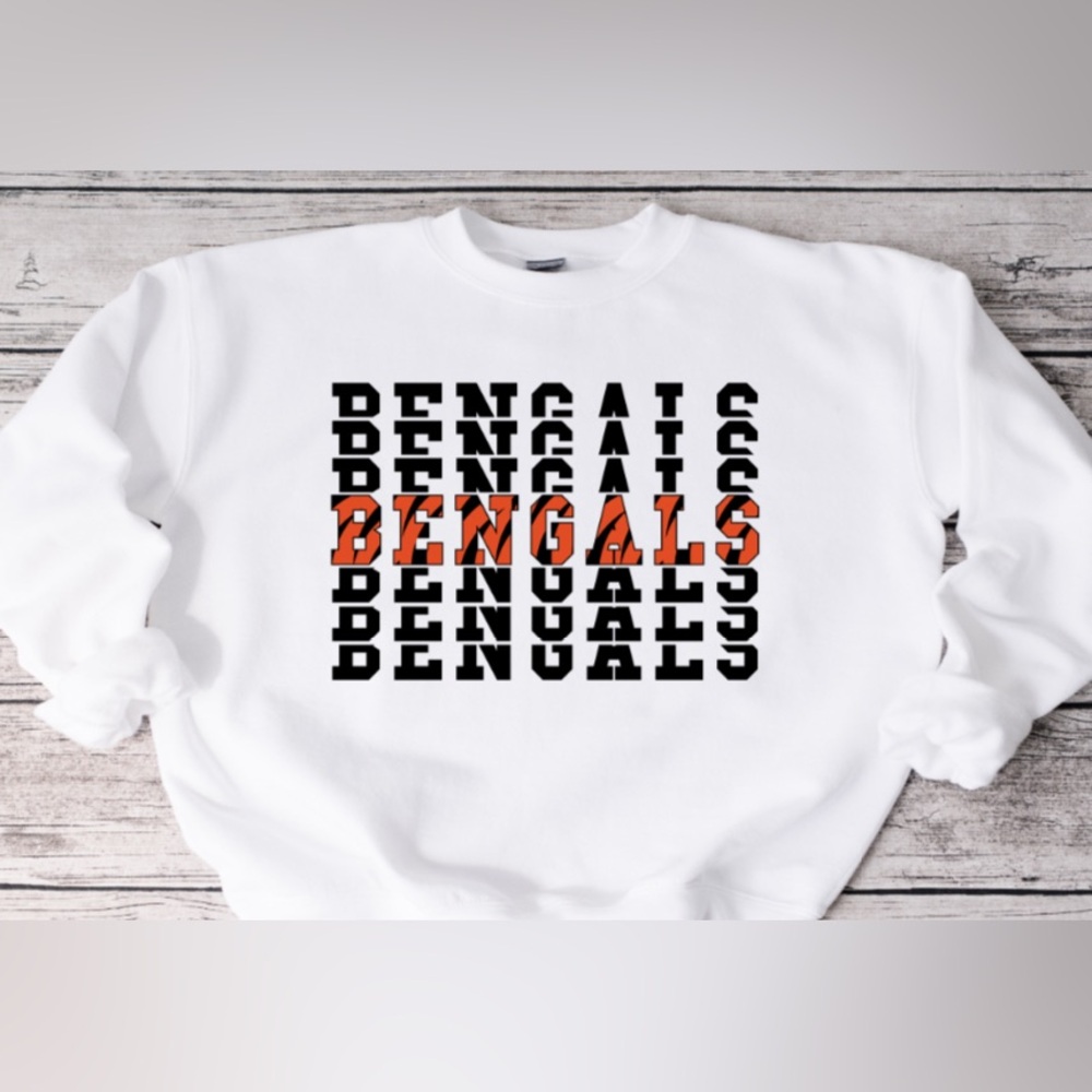 ⭐️HP⭐️ Stacked Bengals Crewneck- White